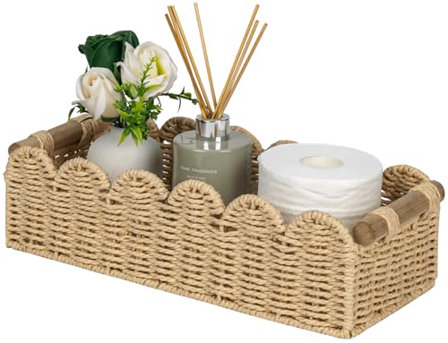 CubesLand Scalloped Edge Toilet Paper Storage Basket, Living Room Home Cozy Decor Basket, Paper Rope Small Baskets for Ove...