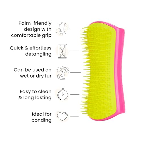 Pet Teezer Detangling Dog Grooming Brush, Dog Bath Brush for Long Haired Breeds and Wet or Dry Fur, Large, Pink & Yellow