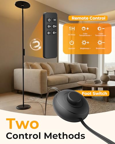 Natapai Floor Lamps for Living Room, 69" Tall LED Lamp, 2800LM Standing Lamp Remote & Foot Switch with 1H Timer, 2700-6500...