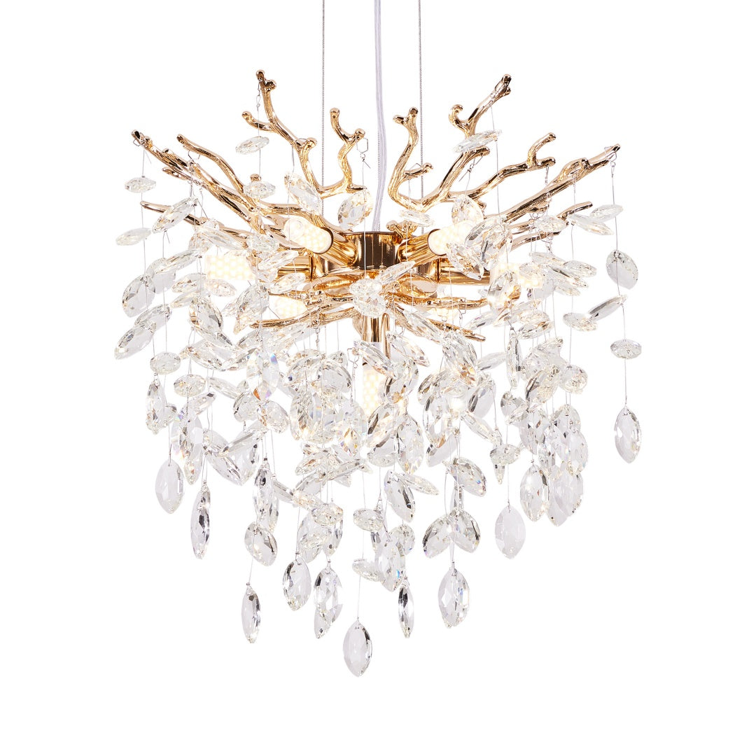 Modern Tree Branch Crystal Chandelier Luxury Gold Crystal Pendant Lighting 18in Contemporary 7-Light Chandeliers For Dining Room Kitchen Bedroom Living Room Bulb Is Not Including