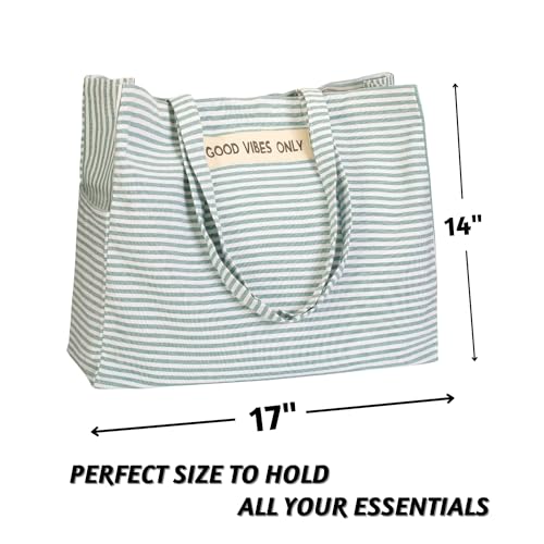 Folkulture Beach Bag For Women | 17 x 14 Inch - 100% Cotton Beach Tote Bag With Zipper Pocket Inside, Large Woven Pool Bag