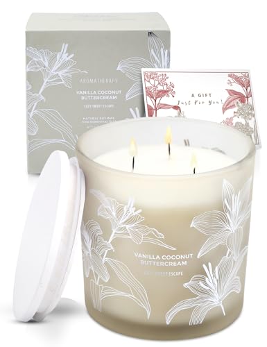 Vanilla Coconut Buttercream Candle, 14.5oz Large 3-Wick Soy Scented Candles for Home, Vanilla Cupcake Candle, Long Lasting...