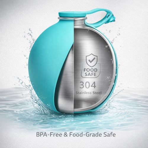 Foldable Pet Water Bottle for Travel, 2 in 1 Portable Dog Water Bottle, Water Bottle for Dogs on Walks, Stainless Steel Bo...