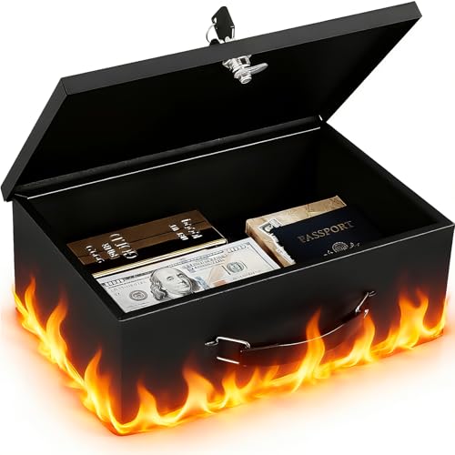 KYODOLED Fireproof Document Box with Key Lock, Small Lock Boxes for Personal Items, Fire and Water Resistance, Fireproof S...