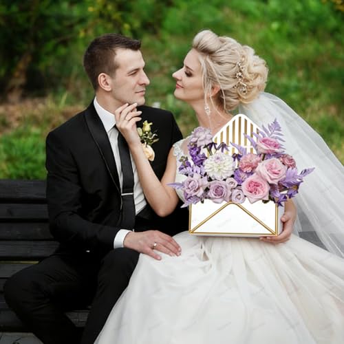 Ncozwo Flower Envelope Boxes Floral Envelope Paper Box Florist Bouquet Folding Gift Packaging Basket for Valentines Day Mo...