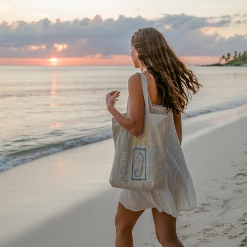 TOTEUSVIA Aesthetic Canvas Tote Bag, Cute Reusable Bags for Women with Inner Pocket