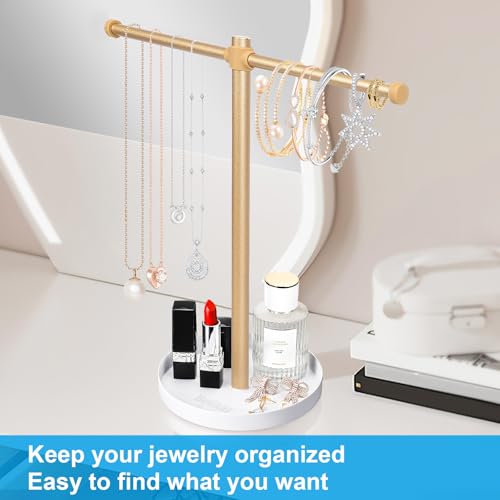 bodkar Necklace Stand Aesthetic Necklace Holder: 12.9" Glod Metal Necklace Organizer for Home Decor