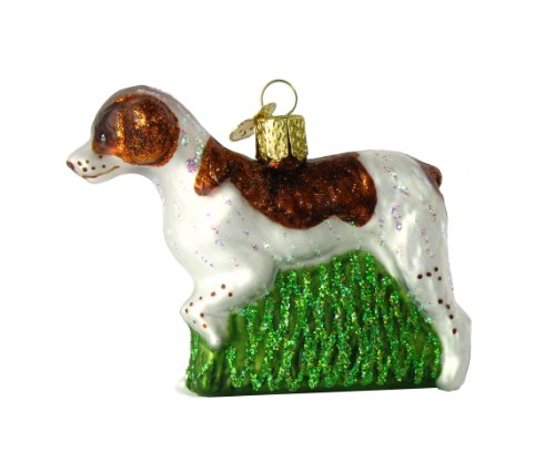 Old World Christmas Brittany Spaniel Glass Blown Ornament for Christmas Tree, Handcrafted Holiday Decoration, Dog Collection