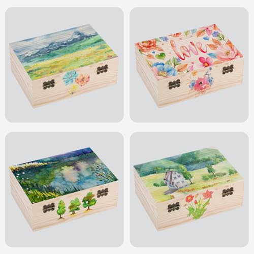 WSICSE Unpainted Wood Box with Hinged Lid - 7.1"x5.1"x2.8" for Crafts DIY Storage Jewelry & Gift Box and Hobby Organization