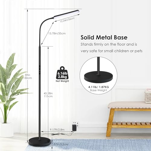 Dimunt LED Floor Lamp, Bright 15W Floor Lamps for Living Room with 1H Timer, Stepless Adjustable 3000K-6000K Colors & Brig...