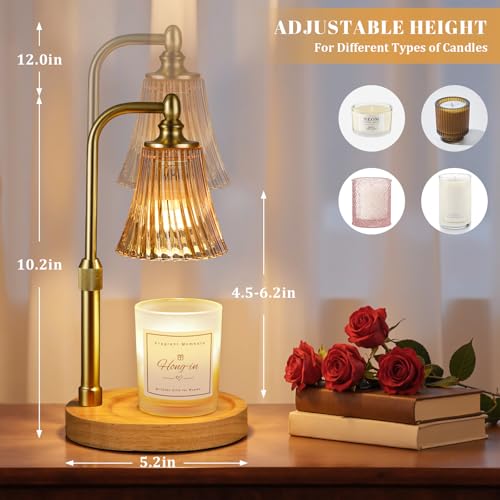 Amber Candle Warmer Lamp with Timer Dimmable,Birthday Gifts for Women Mom,Adjustable Height Wax Melt Warmer for Jar Candle...