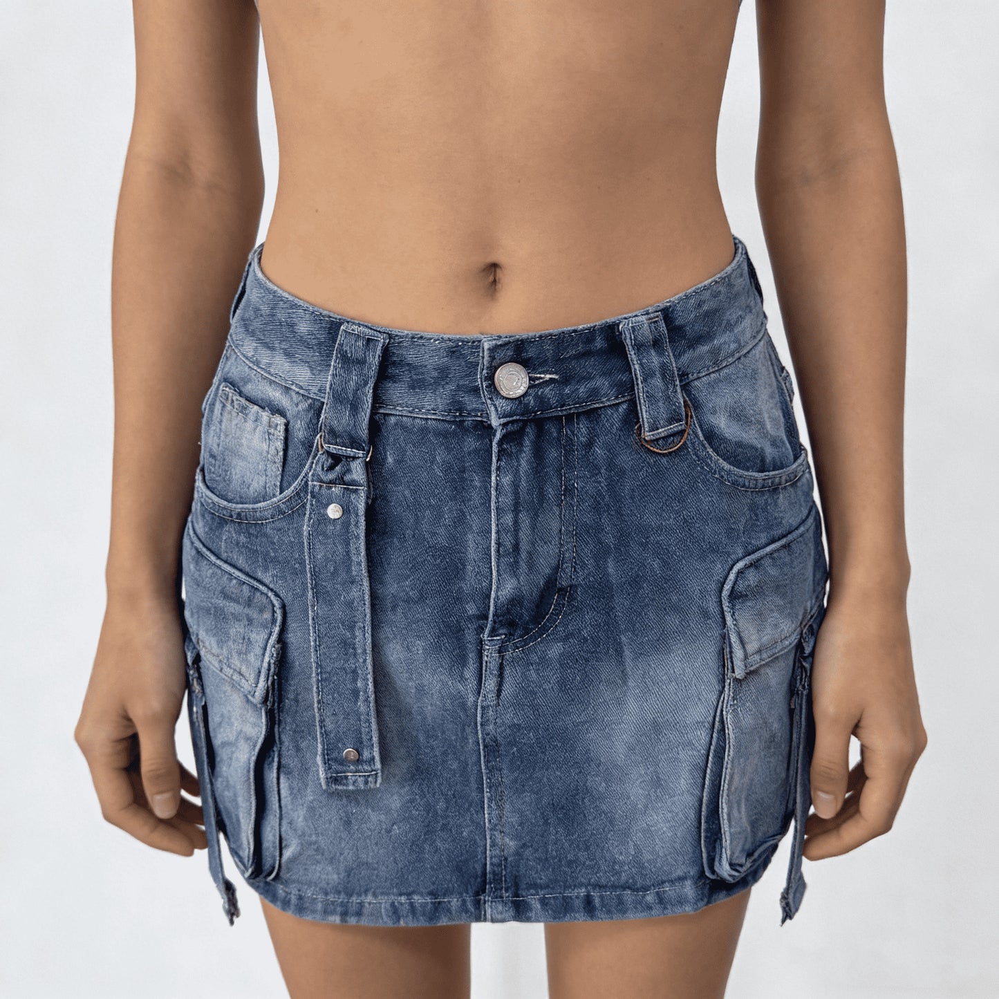 New Summer Korean-style Denim Skirt With Large Pockets