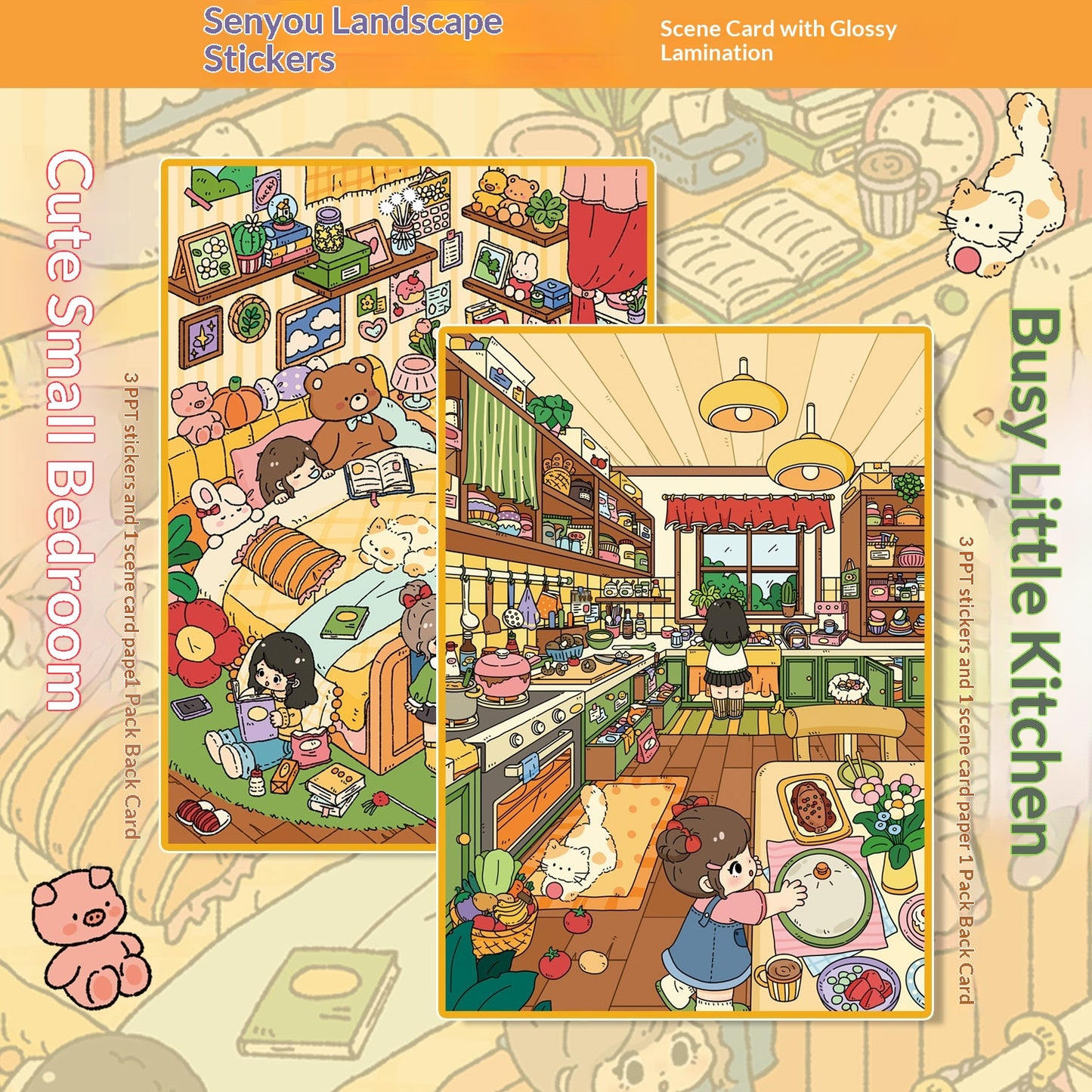 Bedroom And Kitchen Series 3D Scene Sticker Toys