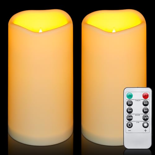 Enido Flameless Candles LED Candles Outdoor Waterproof Candles(D: 3" x H: 6") Battery Operated Plastic Pack of 2 Pillar