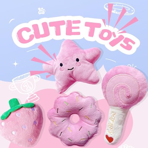 MOSYZEO Small Dog Toys, Squeaky Dog Toy for Small Dogs- Pink Cute Puppy Toys, 4 Packs Pet Chew Toys for Fun, Interactive D...