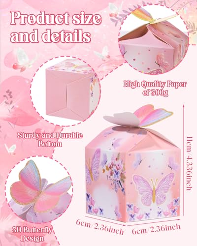 Liobelon 48 Pcs MINI Butterfly Party Favor Treat Boxes, Pink Purple Floral Candy Paper Gift Box Butterfly Decorations Brid...