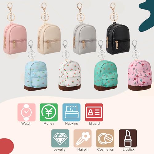 Hsei 8 Pcs Mini Backpack Keychain Coin Purse Tiny Key Chain Cute Cosmetic Bag Small Wallets Mini Valentines Gifts for Wome...