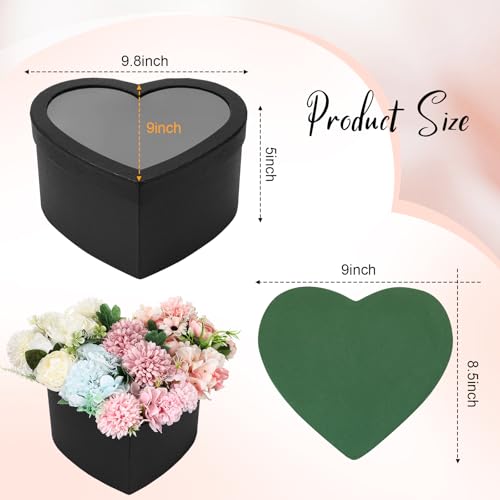 Nuenen Heart Gift Boxes with Lid & Floral Foam Set, Flower Gift Box with Clear Cellophane 9.8 x 9 x 5 Inches for Mother's ...