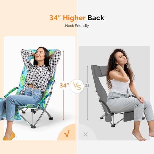 VINGLI Low Beach Chairs, High Back Chairs with Carry Bag，Foldable Portable Backpack Beach Chair for Camping Picnic LAN-2 Pack