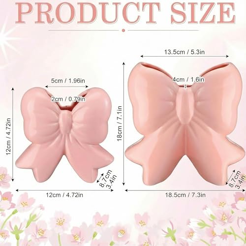 Jingmore Pink Bow Vase Coquette Ceramic Vase Pen Holder Makeup Brush Holder Contemporary Design Women Decorative Gift for ...