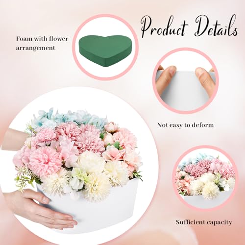 Nuenen Heart Gift Boxes with Lid & Floral Foam Set, Flower Gift Box with Clear Cellophane 9.8 x 9 x 5 Inches for Mother's ...