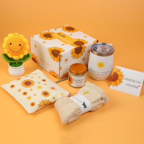 Sunflower Gifts Baskets for Women-7 Pcs Unique Birthday Gift for Sister, Fun Get Well Basket after Surgery for Female, Sel...