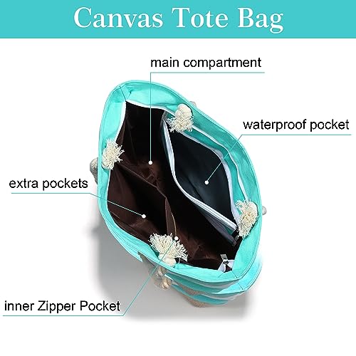 YOOLIFE Initial Canvas Waterproof Beach Tote Bag Zipper Personalized Gifts for Women Her Birthday Travel Beach Essential