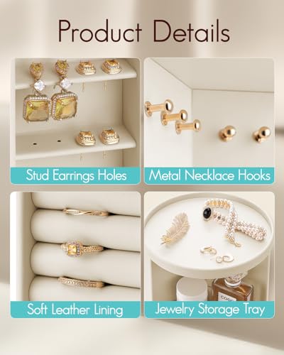 Vlando 360°Rotating Jewelry Box,Earring Organizer Large Vertical Jewelry Organizer with 6 Necklace Hooks, Open Ring Displa...