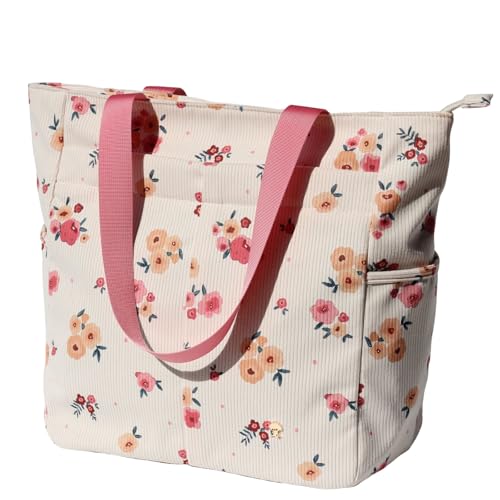 ESVAN Original Floral Tote Bag Large Shoulder Bag with Multi Pockets for Gym Travel Beach Daily Bags