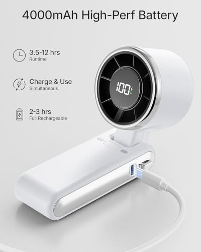 Bearwind Portable Handheld Turbo Fan - 5 Gear High Speed 4000mAh Rechargeable Mini Personal Hand Fan Blow Cold Air, Batter...