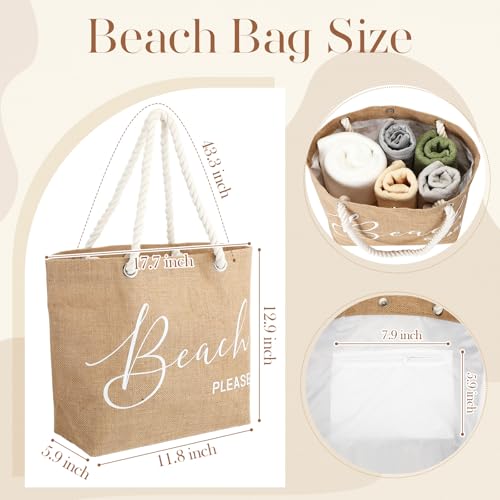 Huhumy Jute Beach Bag for Woman Boho Beach Shoulder Tote Bag with Cotton Handles Modern Waterproof Handbag for Women Vacat...