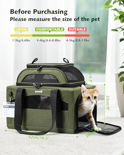 Pecute Expandable Pet Carrier Airline Approved Dog Cat Carrier, Breathable Soft-Sided with Locking Zippers, Pet Travel Bag...