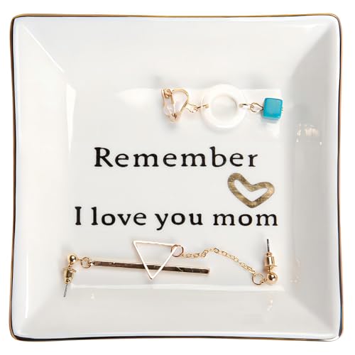HOME SMILE Ceramic Ring Dish Jewelry Tray-Mom Gifts, Remember I Love You Mom - Birthday, Mother's Day, Christmas Gifts for...