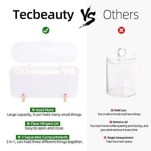 Tecbeauty Qtips Holder, 3 Grids Separate Cotton Swabs Ball Dispenser, Storage Box, Jar for Cotton Pads Bathroom Organizer ...