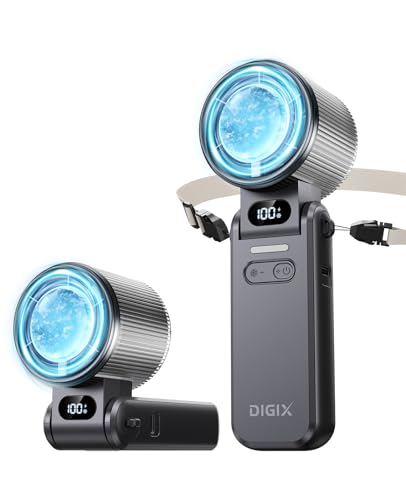 DIGIX Portable Handheld Turbo Fan with Ice Cooling, Rechargeable Personal Fan, Up to 15Hrs Cooling, 100 Speeds 25000RPM Po...