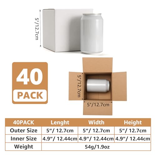 EXYGLO 40 Pack 5x5x5 Shipping Boxes for Small Business, White Corrugated Cardboard Small Box for Packaging, Moving, Mailin...