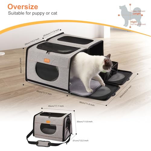 IC ICREATE.X Large Cat Carrier with Litter Box for Car Travel, Pet Carrier Bag 2-in-1，Double Cat Travel Transport Carrier ...