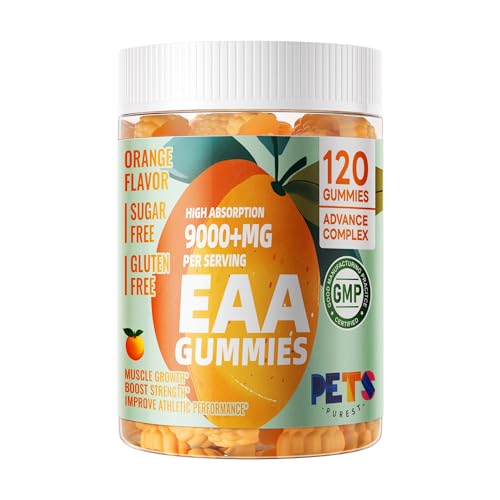 Pets Purest EAA Gummies 120 Gummies (Orange), Essential Amino Acids - All 9 Essential Aminos (EAA) and All Branched-Chain ...