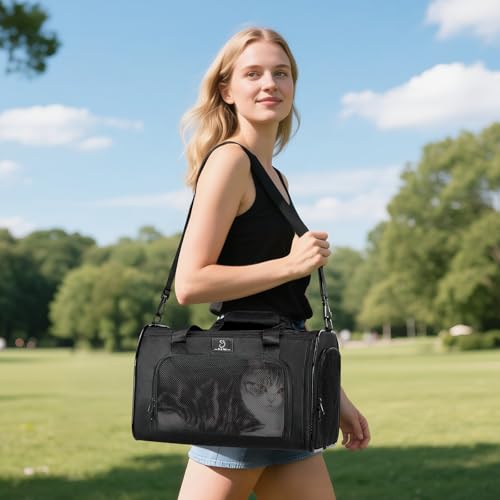 Airline Approved Pet Carrier for Small Dogs & Cats Up to 15lbs, Soft-Sided, Foldable, Ventilated, TSA Travel Bag with Flee...
