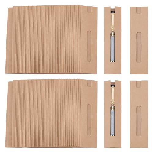 NBEADS 120 Pcs Kraft Pen Gift Boxes, Burlywood Slip-in Pen Packaging Box with Clear Window for Pencil Ballpoint Fountain P...