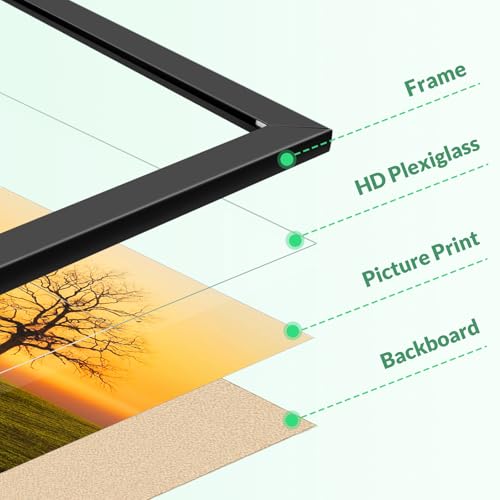 Veleclo 11x17 Picture Frame for Wall Display, 11x17 Black Picture Frame with Shatter Resistant Plexiglass, Stable and Stur...