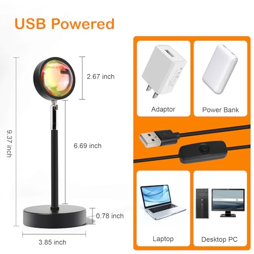 Sunset Lamp Projector, Rainbow Projection Led Lights with Remote, 16 Colors Multicolor Changing LED Night Light, Sunlight ...