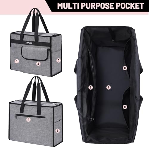 Codcey Large Utility Tote Bag with Reinforced Bottom, Waterproof Multi Pockets Beach Tote Bag for Travel, Work, School