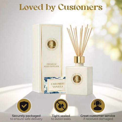 Aroma Loft White Reed Diffusers Sticks in Oil Set with Cashmere Vanilla Scent | Long-Lasting Reed Diffusers for Home, Offi...