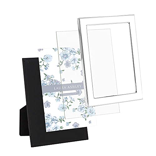 Laura Ashley 4x6 White Enamel Picture Frame, Silver Metal Edge with Easel, for Countertop, Counterspace, Tabletop Display,...