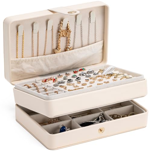 MODENGKONGJIAN Jewelry Organizer Box, 2-Layer Large Jewelry Storage Case, Portable Travel Jewelrys Display Holder for Earr...
