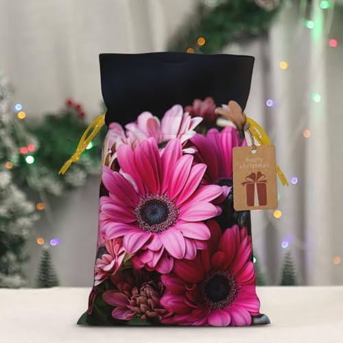 LHBZXMKJ Pink Orange Daisy Flower Print Drawstring Present Bags Christmas gifts Wrapping Sacks Pouches for Xmas Party ﻿