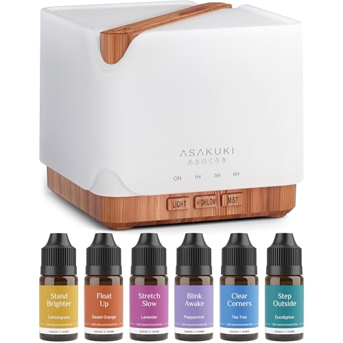 ASAKUKI Essential Oil Diffuser for Home, Large 700 ml Aromatherapy Humidifier with Top 6 Essential Oil Sets, Automatic Shu...