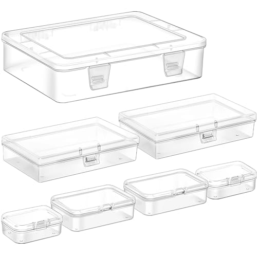 Jutieuo 7 Pack Mixed Sizes Rectangular Mini Plastic Containers Clear Plastic Storage Boxes with Hinged Lids Empty Beads Or...