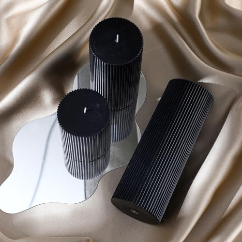 Conelist Ribbed Pillar Candles Set of 3, Width 3" High 4" 6" 8" Large Soy Wax Orchids Scented Pillar Candles Aesthetic Rib...